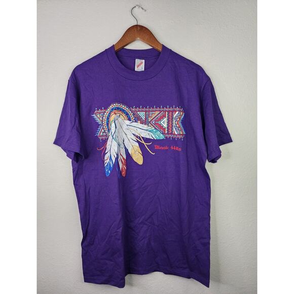 Vintage Sputh Dakota Native Shirt Purple Jerzees Black Hills Tribal Tee VTG L - Picture 1 of 6